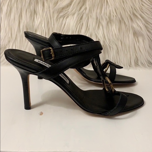 Manolo Blahnik AUTHENTICATED Black T Strap Open Toe Sandals - Picture 5 of 16